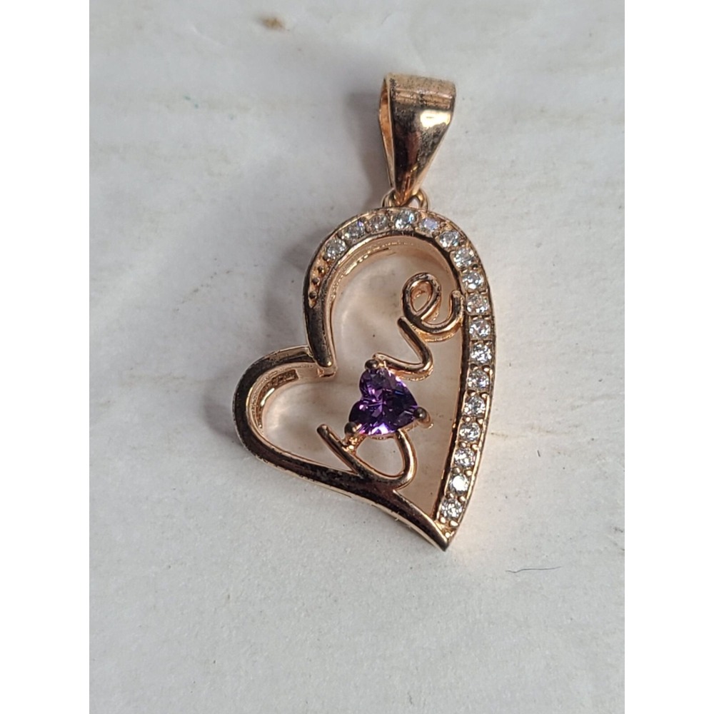 New Heart-Shaped Rose Goldtone Love Pendant With Purple Zircon Clear Crystals